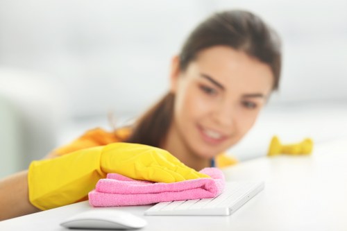 Professional upholstery cleaning process on a sofa